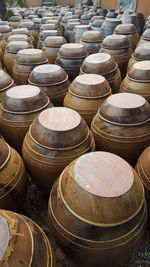 High angle view of containers for sale at market