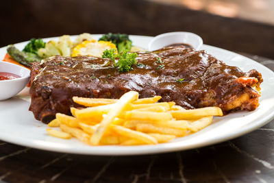 Close-up of meal served in plate