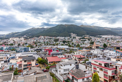 High angle view of townscape against sky