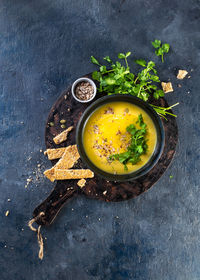 High angle view of food on table