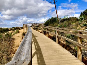 Empty road along trees and plants against sky