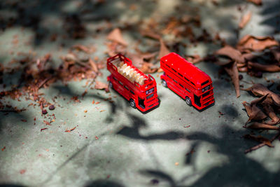 High angle view of toys on table