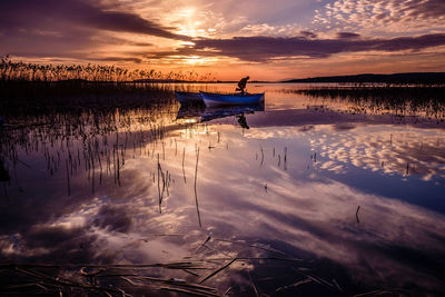 Scenic view of lake against sky during sunset