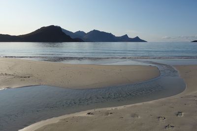 Scenic view of beach against clear sky