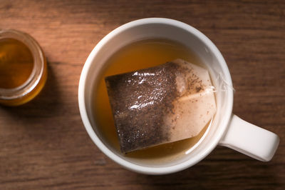 High angle view of coffee on table