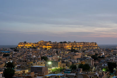 High angle view of buildings in city