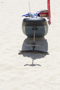 High angle view of ship moored on beach