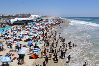 High angle view of people on beach