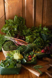 High angle view of food on table