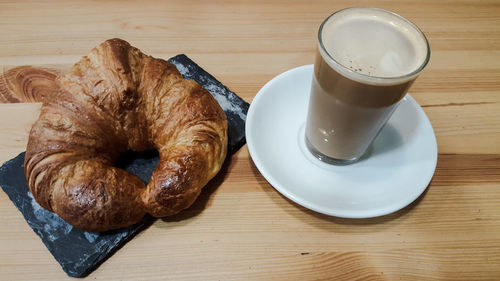 High angle view of breakfast on table