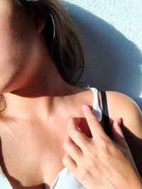 Young woman in dark room