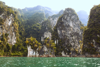 Scenic view of sea and mountains