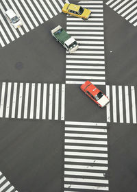 High angle view of zebra crossing on road