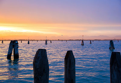 Scenic view of sea at sunset