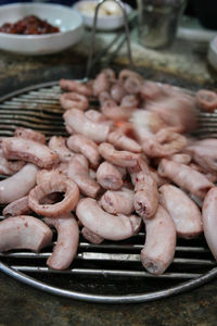High angle view of carrots on barbecue