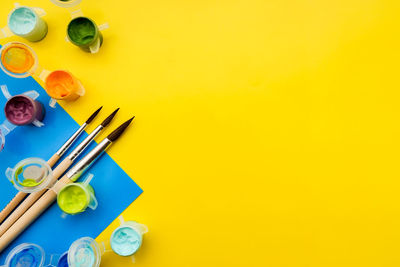 High angle view of multi colored pencils on table