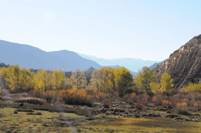 Scenic view of mountains against clear sky