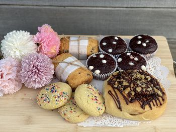 High angle view of dessert on table