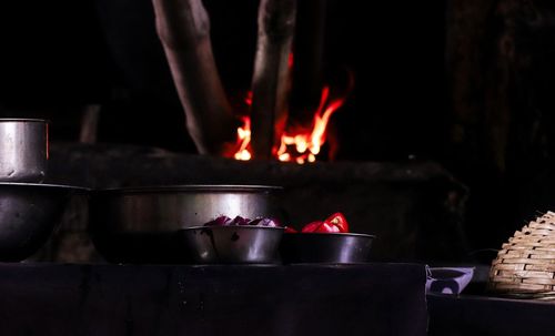  preparing food on wood burning fireplace