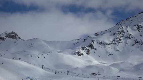 Scenic view of snowcapped mountains against sky