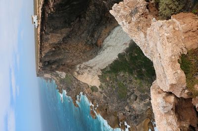Scenic view of rocky beach against sky
