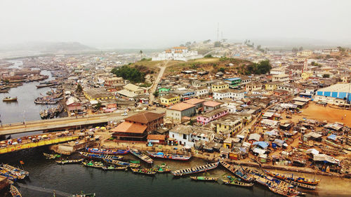 High angle view of buildings in city