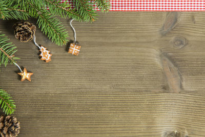 High angle view of christmas tree on table