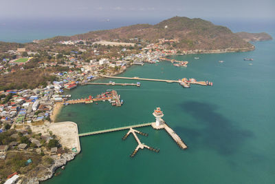 High angle view of boats in sea