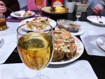 Close-up of beer in glass on table