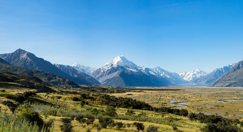 Scenic view of mountains against clear sky