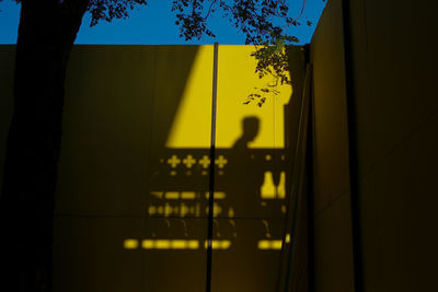 Low angle view of yellow shadow on window