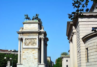 Low angle view of statue against sky