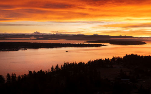 Scenic view of lake against sky during sunset