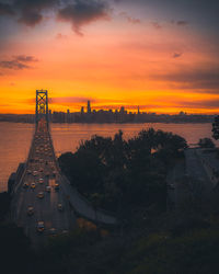 Scenic view of landscape against orange sky