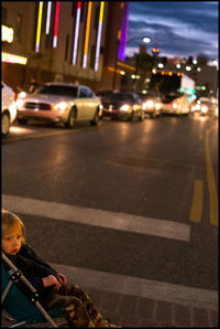 View of city street at night