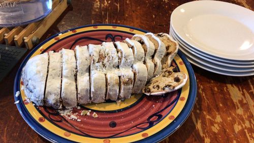 Close-up of served in plate on table