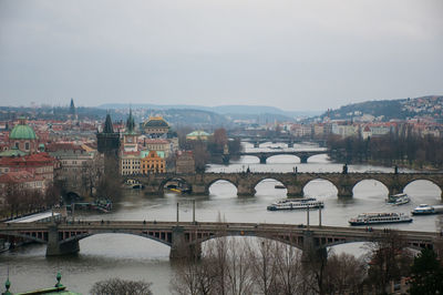 Bridge over river with buildings in background