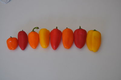 Close-up of red chili peppers on white background