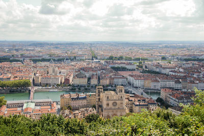 High angle view of buildings in city