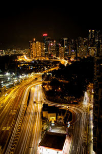 High angle view of city street at night