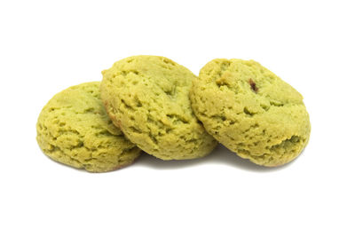 High angle view of cookies against white background