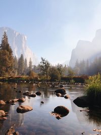 Scenic view of lake against sky