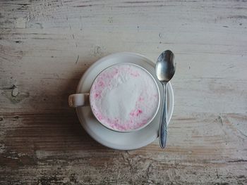 High angle view of breakfast on table