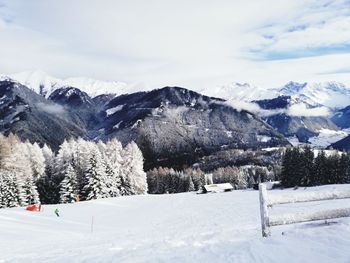 Scenic view of snowcapped mountains against sky