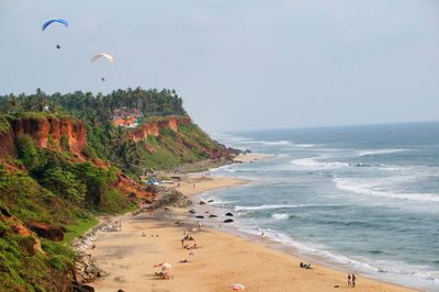 Varkala beach is the only beach in kerala with a majestic cliff overlooking it.