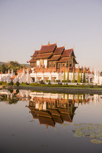 Reflection of buildings in lake