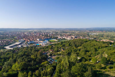 High angle view of townscape against sky