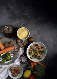 High angle view of food on table