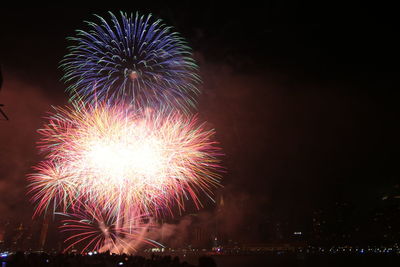 Low angle view of firework display at night