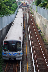 High angle view of railroad tracks